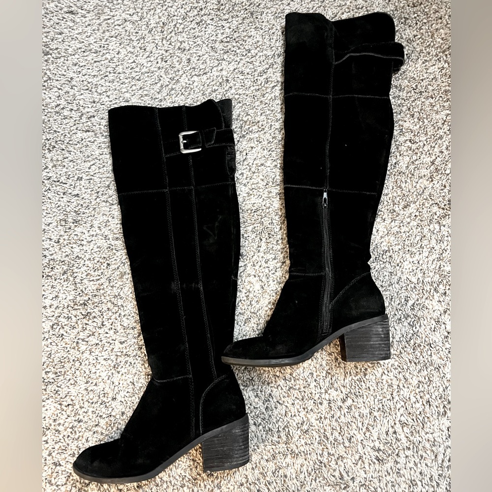 Crown Vintage Cathy Knee High Black Real Leather Heeled Boots